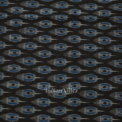 Black Blue Mayur Motif Odisha Ikat Sambalpuri Cotton Fabric
