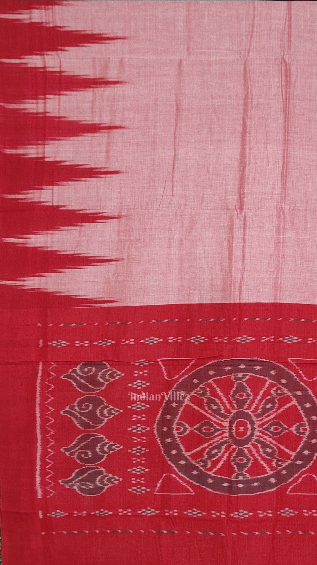 Red Kargil Kumbha Maniabandha Cotton Saree