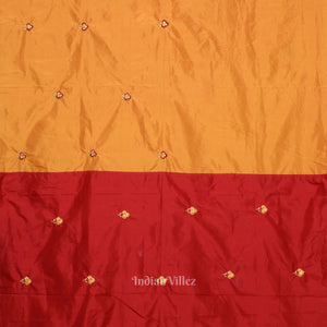 Yellow Red Floral Motif Pure Silk Hand Embroidered Saree
