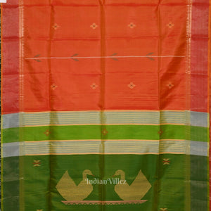 Orange Green Pure Bishnupuri Silk Saree