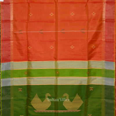 Orange Green Pure Bishnupuri Silk Saree