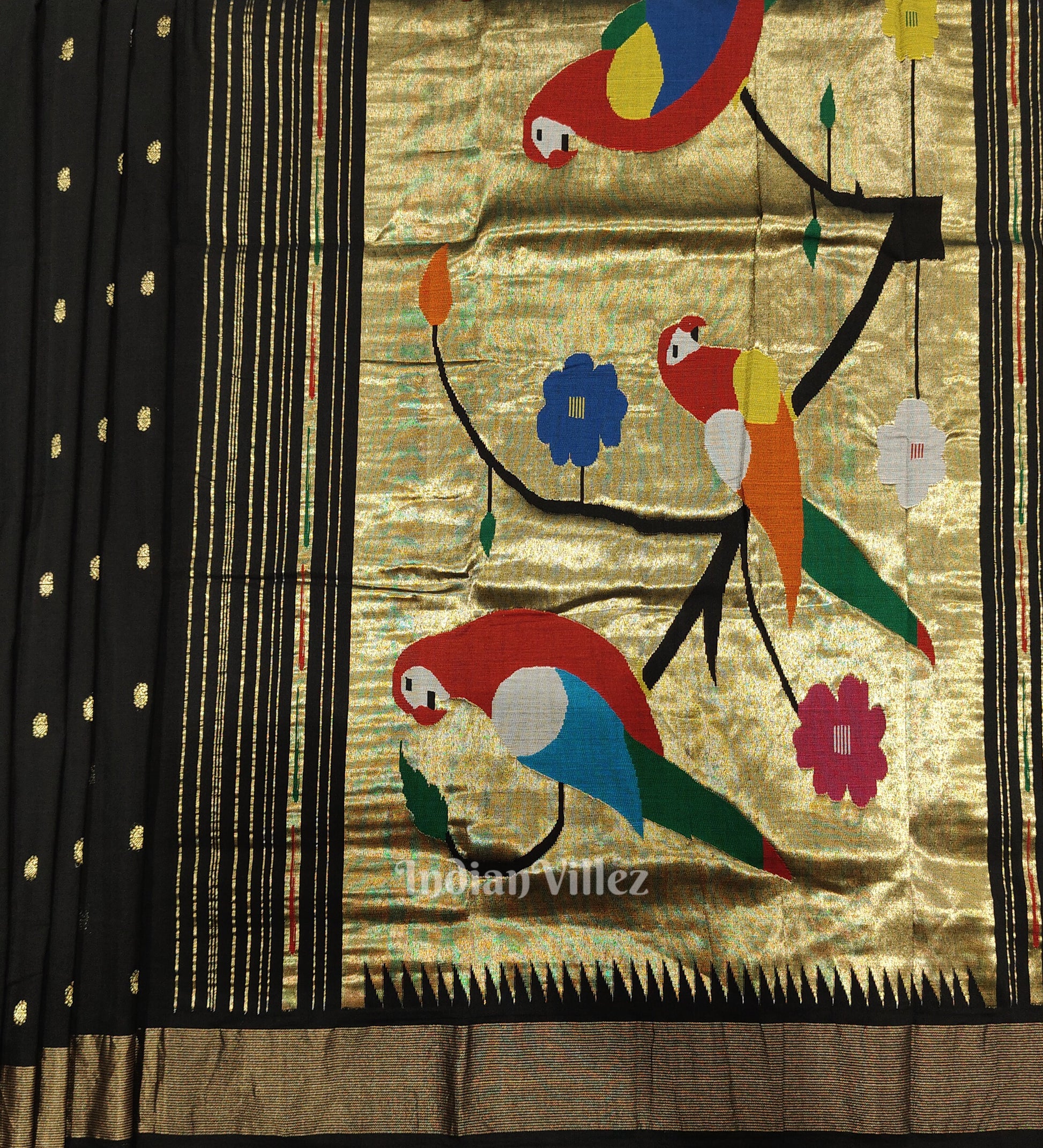 Black Butta Design Cotton Paithani Saree