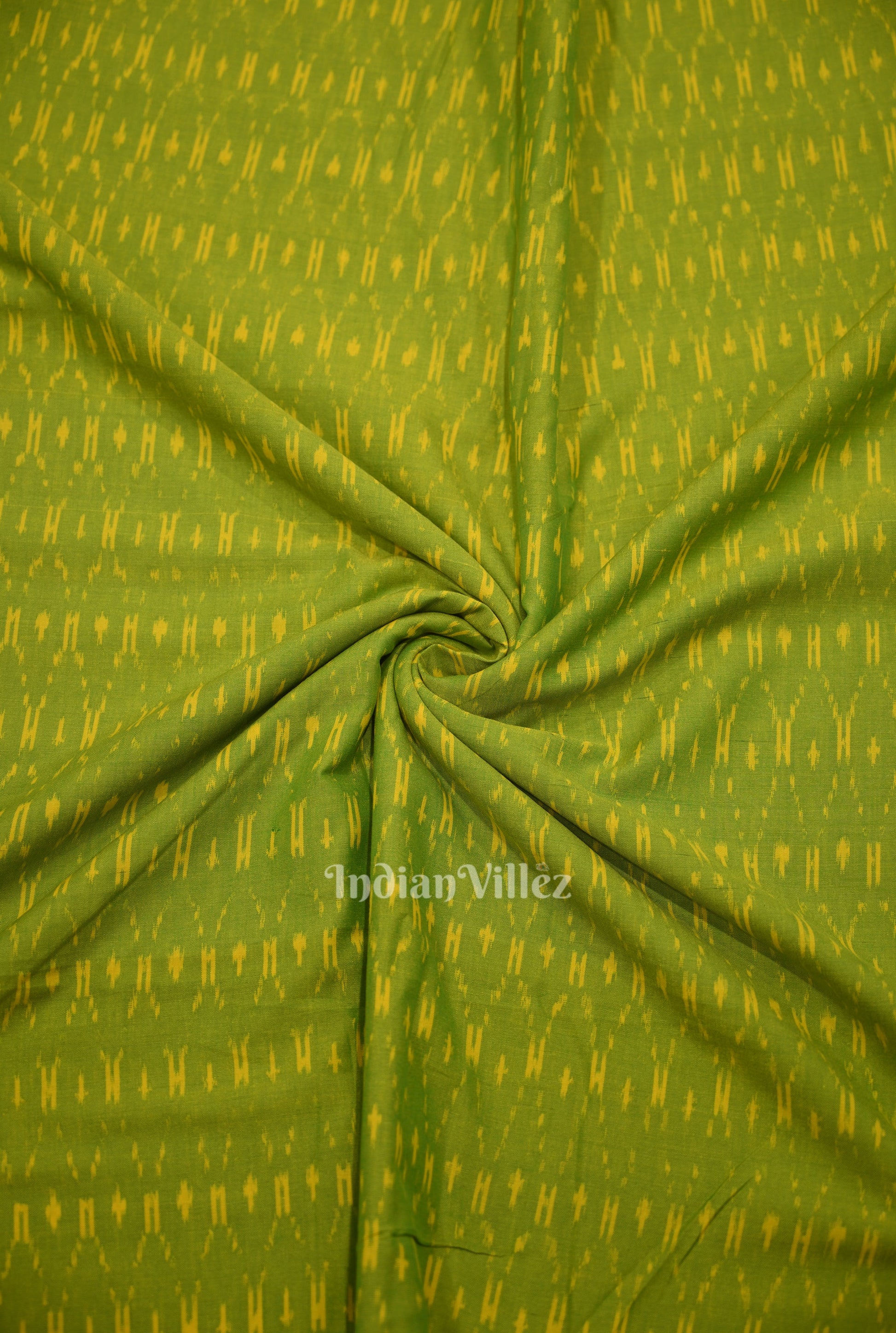 Green Handwoven Pochampally Ikat Cotton Fabric