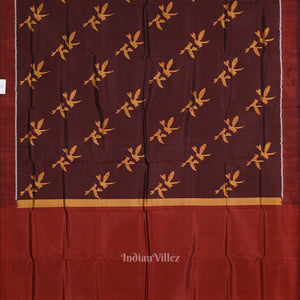 Coffee Mustard Yellow Bird Odisha Ikat Contemporary Designer Saree