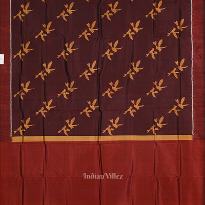 Coffee Mustard Yellow Bird Odisha Ikat Contemporary Designer Saree