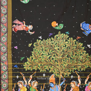 Black Dual Tone Radha Krishna Hand-Painted Pattachitra Saree
