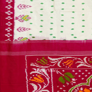 White Green Tipa Design Pochampally Ikat Silk Saree