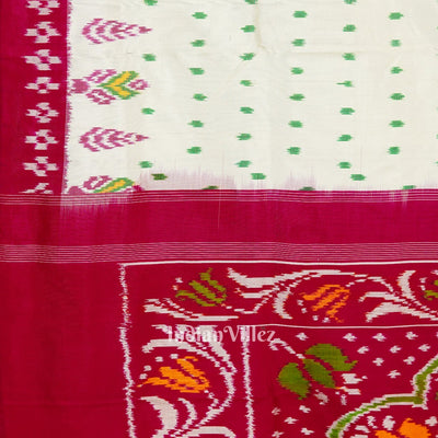 White Green Tipa Design Pochampally Ikat Silk Saree