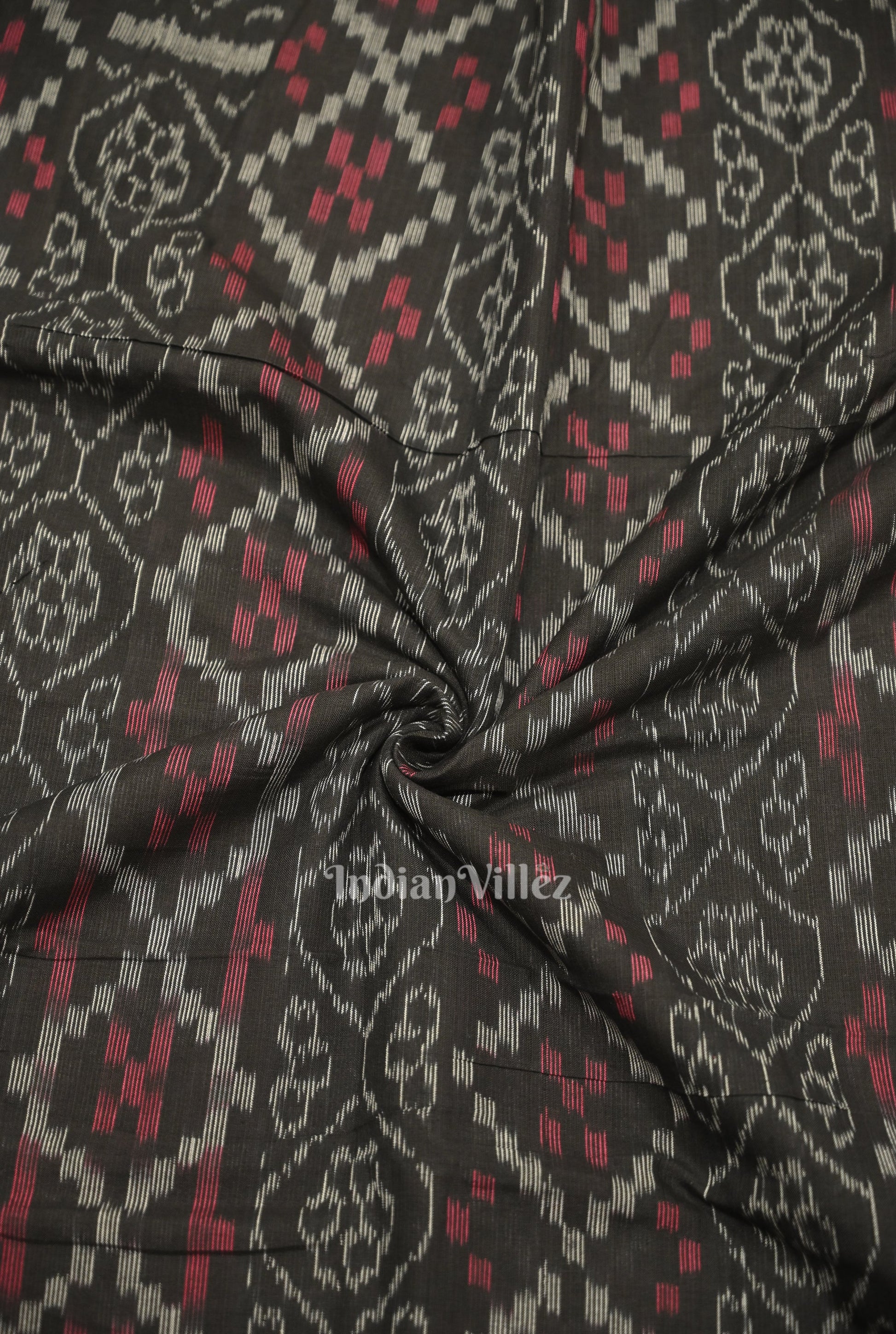 Black Flower Pasapali Sambalpuri Odisha Ikat Cotton Fabric