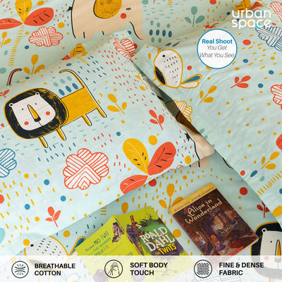 Serene 200 TC 100% Cotton Single Bedsheet with Pillow Covers - Lion King Sky Blue