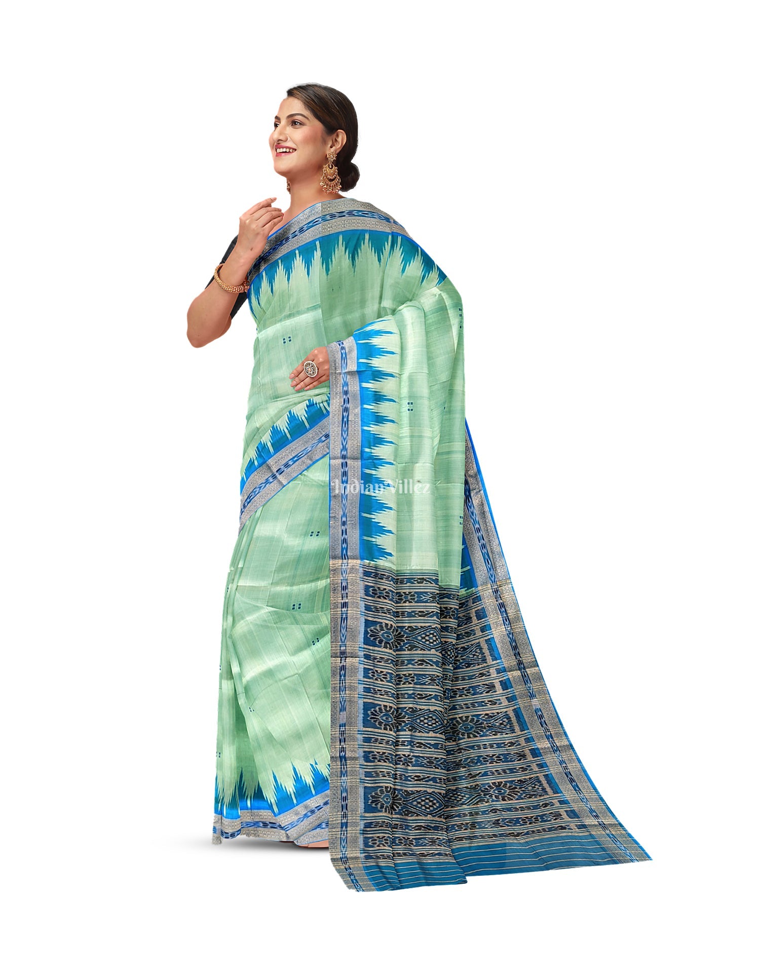 Mint Green Butta Design Odisha Ikat Khandua Silk Saree