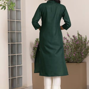 Green Solid Silk Straight Kurta