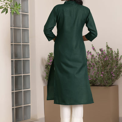 Green Solid Silk Straight Kurta