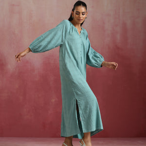 trueBrowns Aqua Blue Cotton Dobby Dress