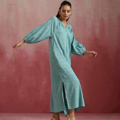 trueBrowns Aqua Blue Cotton Dobby Dress