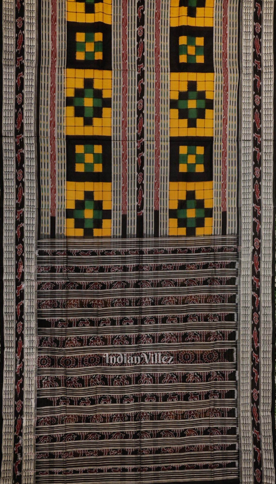 Yellow Black Odisha Ikat Pasapali Bichitrapuri Silk Saree