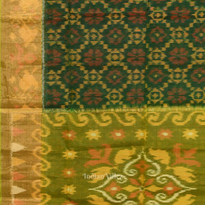 Green  Pochampally Ikat Sico (Silk & Cotton) Saree with Zari Border