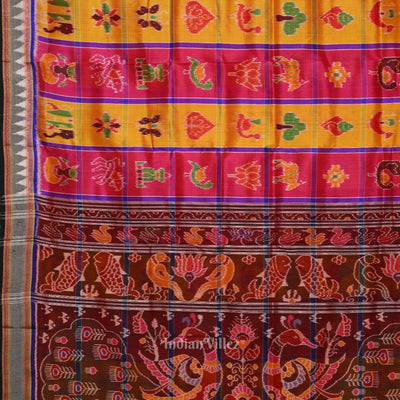 Pink Yellow Nabakothi Odisha Ikat Khandua Silk Saree