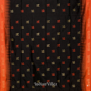 Black Orange Tribal Sambalpuri Ikat Bomkai Silk Saree