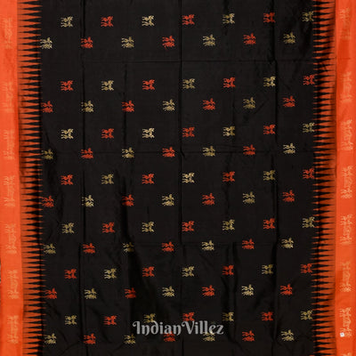 Black Orange Tribal Sambalpuri Ikat Bomkai Silk Saree