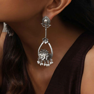 trueBrowns Silver  Tone Floral Chandbaali Earrings