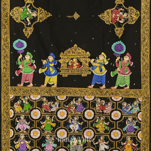 Black Doli Barat & Nartaki Theme Hand-Painted Pattachitra Saree (Pre Order)