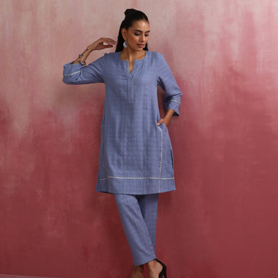 trueBrowns Sky Blue Cotton Kurta Co-ord set
