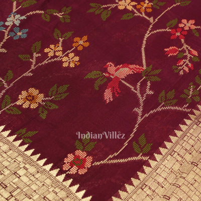 Wine Brocade Tussar Khaddi Georgette Banarasi Saree