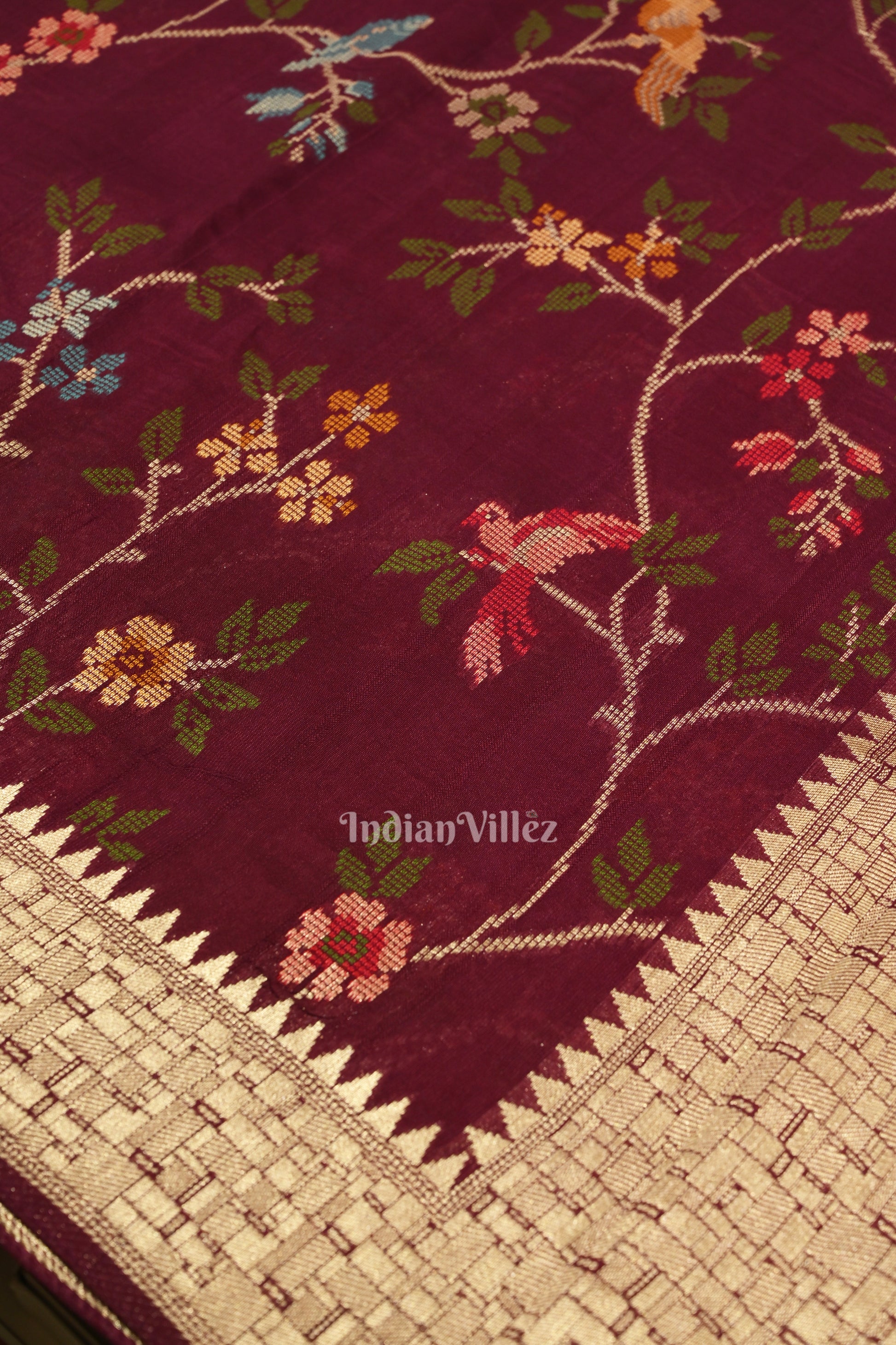 Wine Brocade Tussar Khaddi Georgette Banarasi Saree