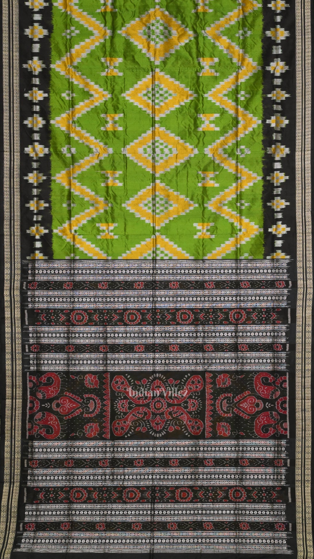 Green Black Pasapali  Sambalpuri Silk Saree