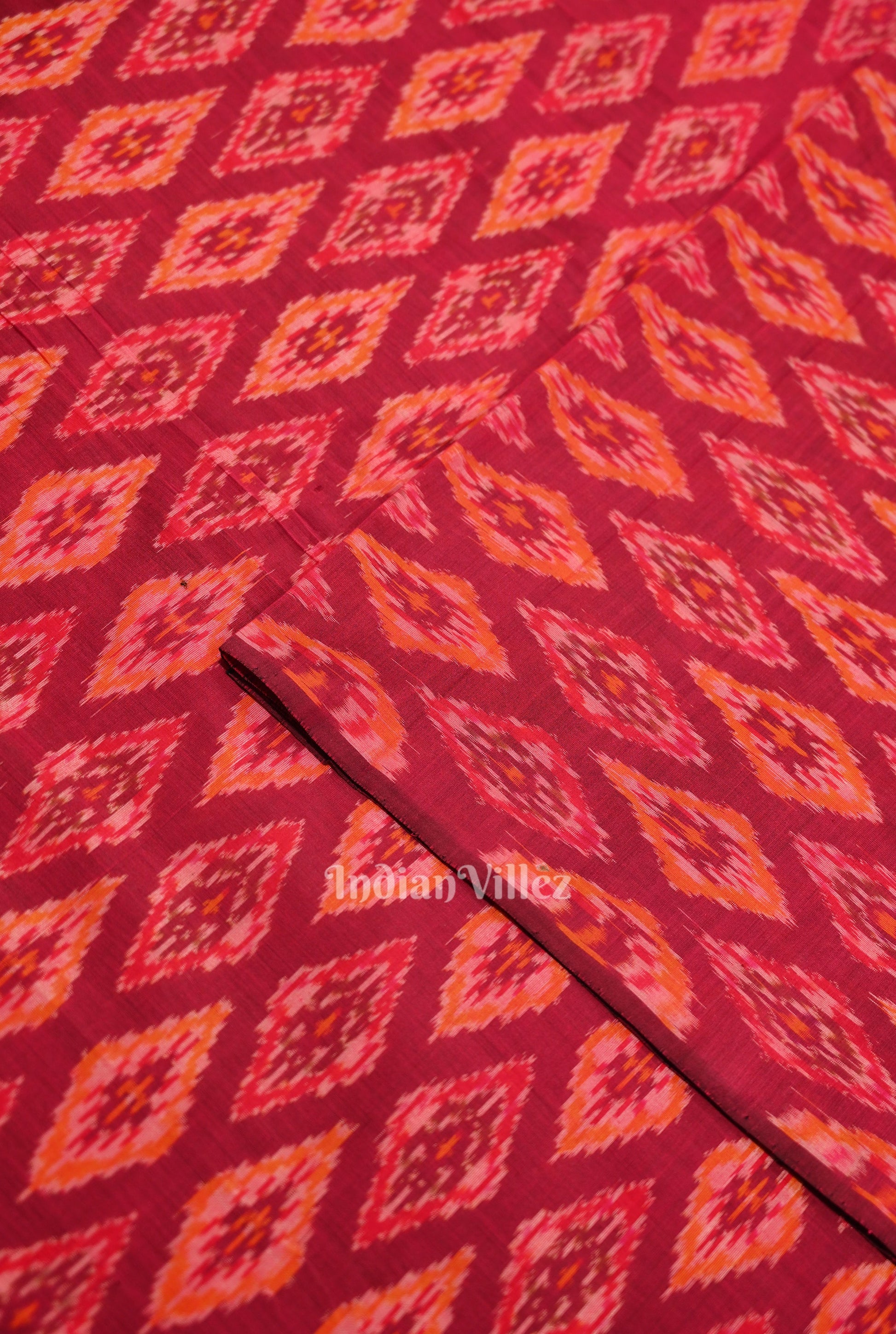 Exclusive Magenta Pink Pochampally Ikat Silk & Cotton (Sico) Fabric