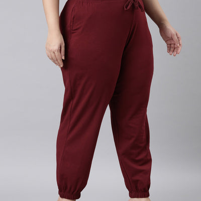 Women Solid Maroon Mid Rise Casual Joggers