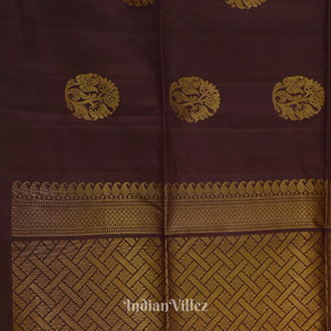 Black Coffee With Golden Floral Motif Pure Kanjivaram Soft Silk Saree
