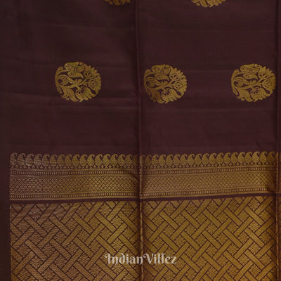 Black Coffee With Golden Floral Motif Pure Kanjivaram Soft Silk Saree