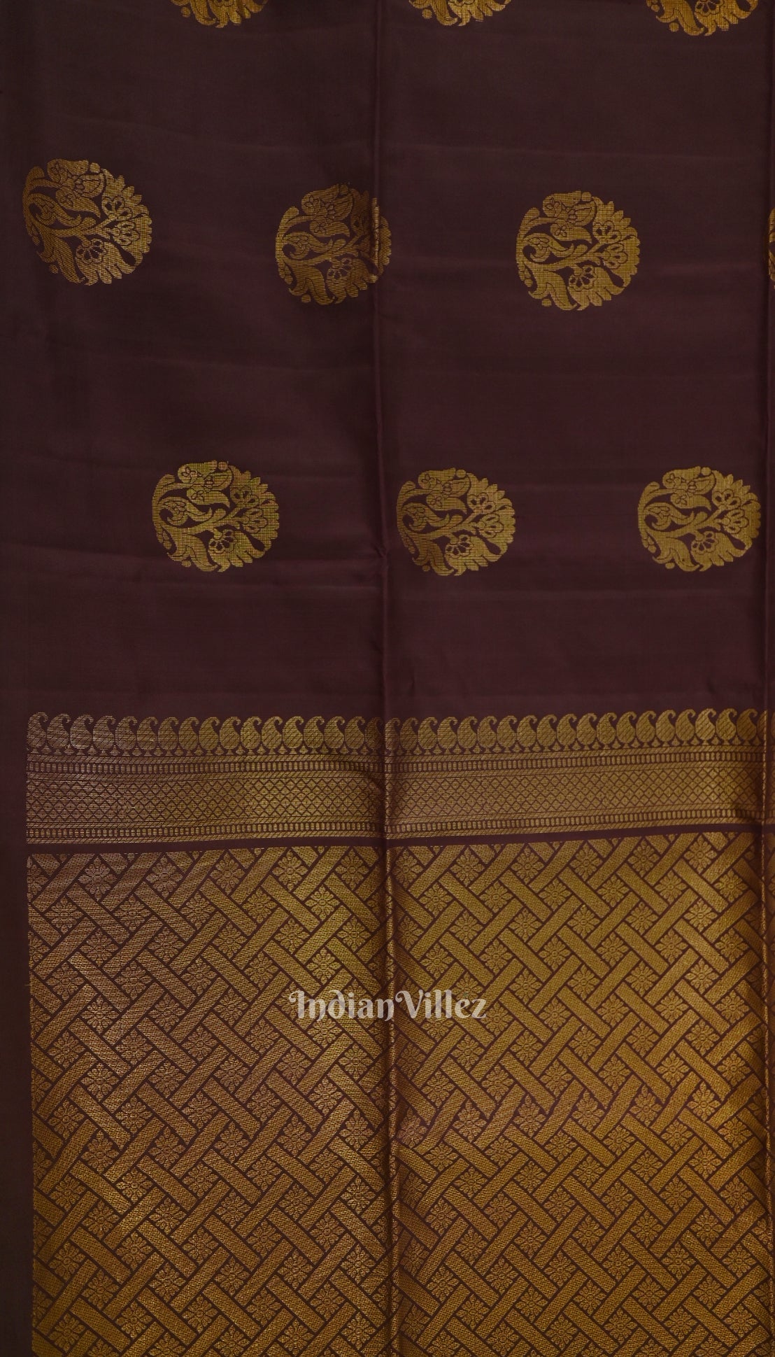 Black Coffee With Golden Floral Motif Pure Kanjivaram Soft Silk Saree