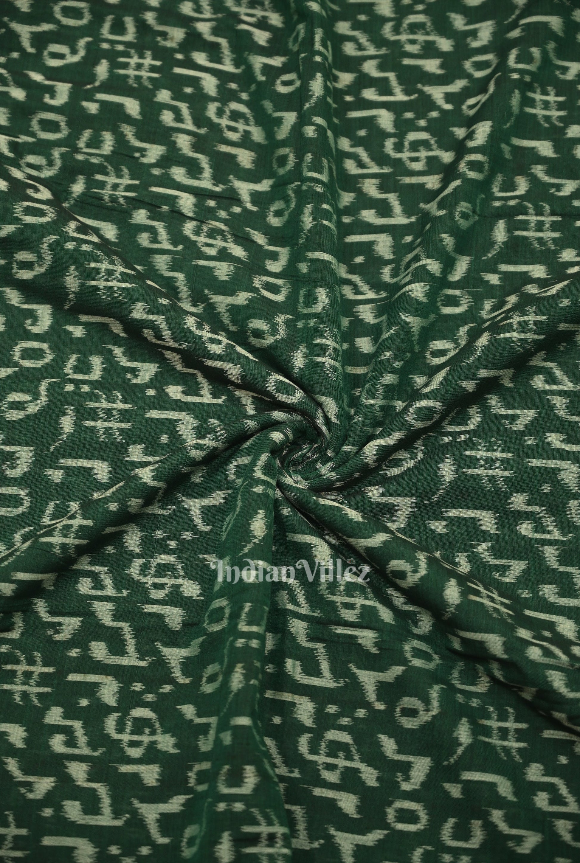 Green Musical Instrument Theme Odisha Ikat Sambalpuri Cotton Fabric