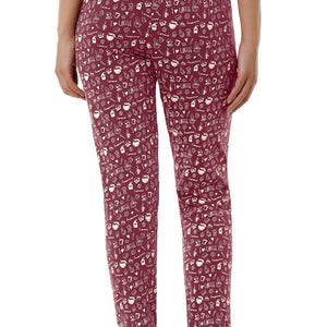 Full Length PJ Bottom - Burgundy Coffee Print
