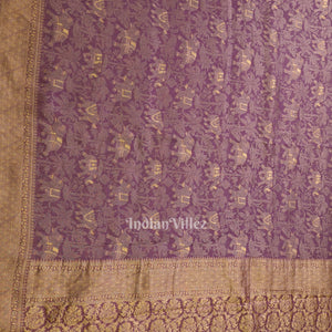 Woven Golden Border Lavender Purple Banarasi Katan Tissue Saree