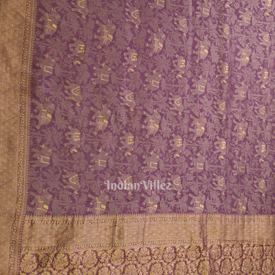 Woven Golden Border Lavender Purple Banarasi Katan Tissue Saree
