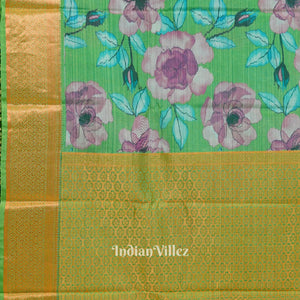 Green Floral Digital Print Kanjivaram Silk Saree