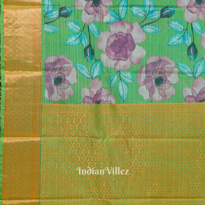 Green Floral Digital Print Kanjivaram Silk Saree