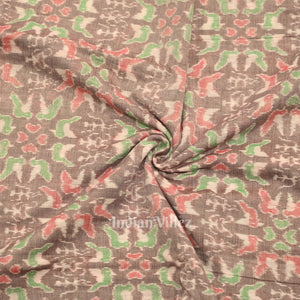 Light Coffee Tribal Flower Theme Sambalpuri Ikat Cotton Fabric