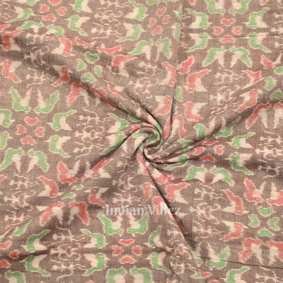 Light Coffee Tribal Flower Theme Sambalpuri Ikat Cotton Fabric