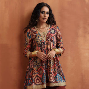 trueBrowns Brown Print Flared Co-ord Set