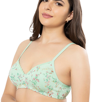 Cotton Casuals Padded Non-Wired Printed T-Shirt Bra - Cotton Ditsy Print