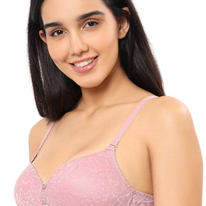 Floral Romance Non Wired Lightly Padded Non-Wired Full Coverage Bra - Cinder Rose