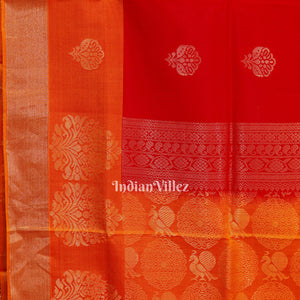Red With Orange Pallu Pure South Soft Silk Saree