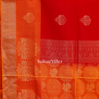 Red With Orange Pallu Pure South Soft Silk Saree