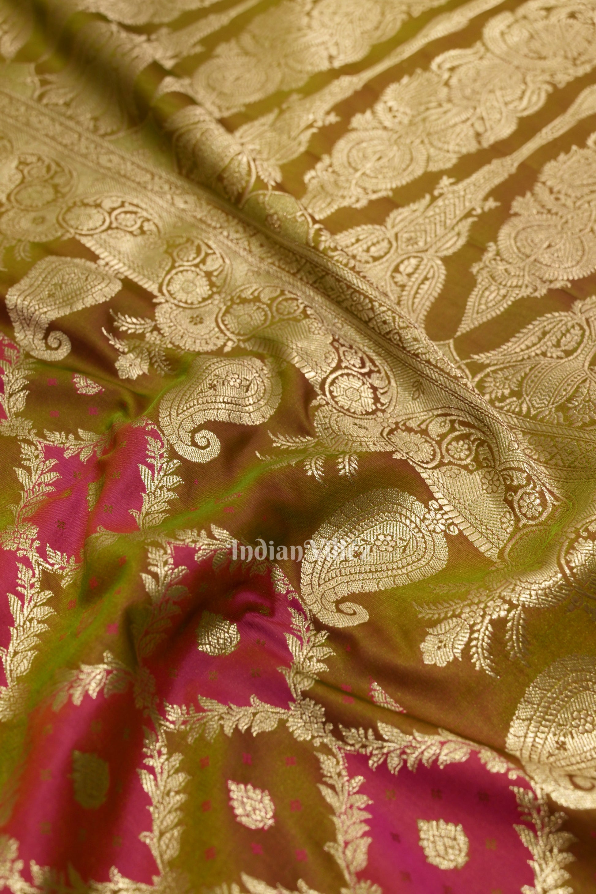 Rani Pink Rangkart Mashru Satin Silk Banarasi Saree