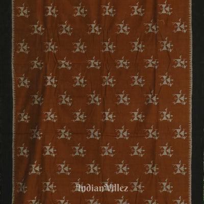 Metallic Copper Tribal Theme Odisha Ikat Sambalpuri Cotton Saree